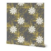 Cosmos Floral in gray and yellow