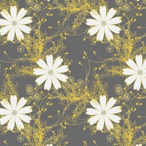 Cosmos Floral in gray and yellow