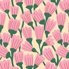 Happy blossom flower pattern in pink and green - Small scale