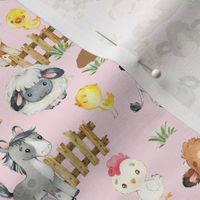 Watercolor Farm Animals on Pink Baby Girl Nursery 7  inches 