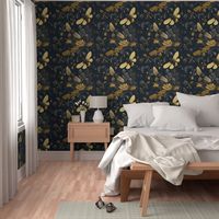 Bee Chinoiserie with Dark Blue Background