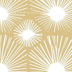 Urchin Sun Rays - Modern minimal nautical Mud cloth,  line art, dots, golden