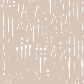 Boho Matrix Mudcloth - Beige & White, textured, lines, triangles, dots, hand drawn style