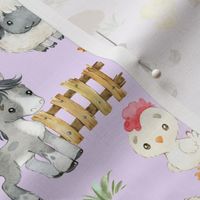 Watercolor Farm Animals on Purple Baby Girl Nursery 10  inches 