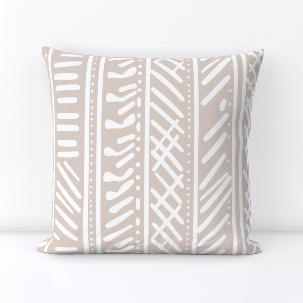 Vertical Lines Dots and Crosses - Beige Mudcloth, Modern, Sand color.