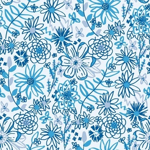 Blue Sketchy Marker Floral