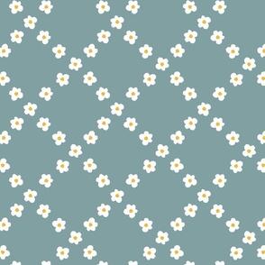 Whimsical Daisies in a simple trellis / medium / dusty blue, white and yellow