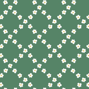 whimsical Daisies in a simple trellis / medium / tropical green, white and yellow