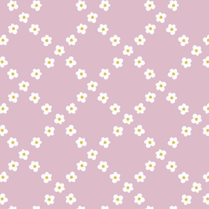 whimsical Daisies in a simple trellis / medium / lilac purple, white and yellow