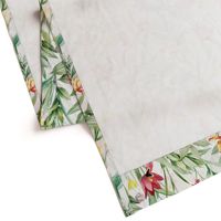 14" vintage tropical flowers and leaves garden,  antiqued green leaf and nostalgic beautiful springflowers and exotic blossoms white double layer 