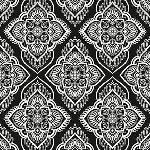 Diamond Mandala Geometric - Black and White