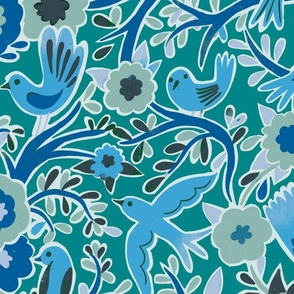 birdies in branches // turquoise // large