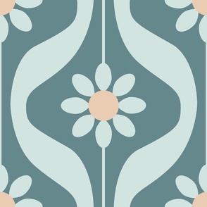 Modern Daisies in Teal and Peach