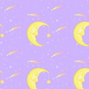 Smiling Moons with Stars on Purple