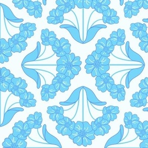 Blue, off white and turquoise pastel geometric floral