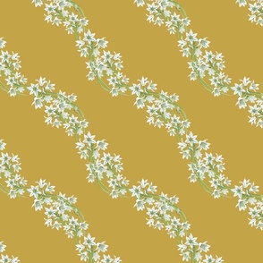 Star white flowers diagonal garland on mustard