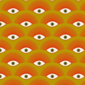 Art Deco Evil Eye - Retro Mustard Orange + Red + Tan