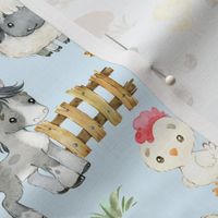 Watercolor Farm Animals on Blue Baby Boy Nursery 10 inches 