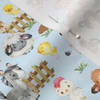 Watercolor Farm Animals on Blue Baby Boy Nursery 7 inches Small Scale