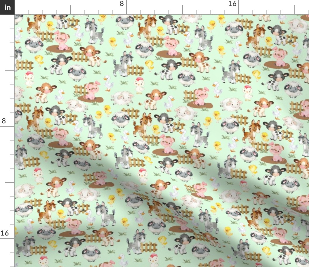 Watercolor Farm Animals on Green Baby Nursery 10 inches 