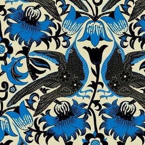 Hummingbirds in William Morris Lodden BLUE