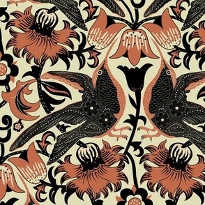 Hummingbirds in William Morris Lodden TERRACOTTA