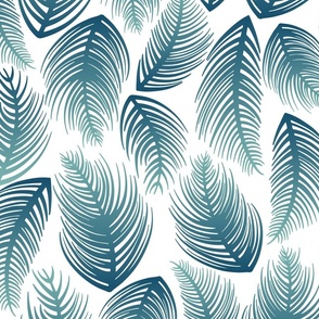 Palm Leaves - Blue Ombre + White - LARGE