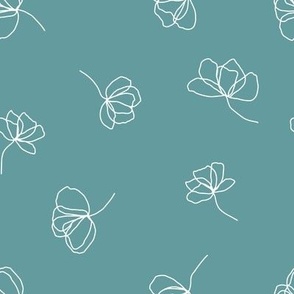 Medium // Flower Doodles: Simple Flowing Line Drawing Florals - Dusty Turquoise Blue 