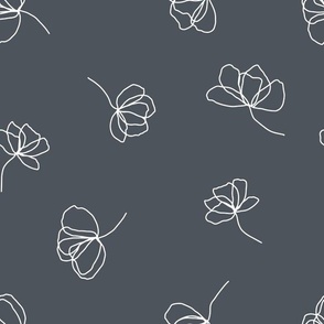 Large // Flower Doodles: Simple Flowing Line Drawing Florals - Turbulence Gray 