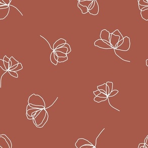 Large // Flower Doodles: Simple Flowing Line Drawing Florals - Bruschetta Pink 