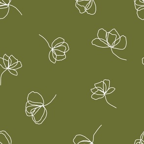 Large // Flower Doodles: Simple Flowing Line Drawing Florals - Calla Green 