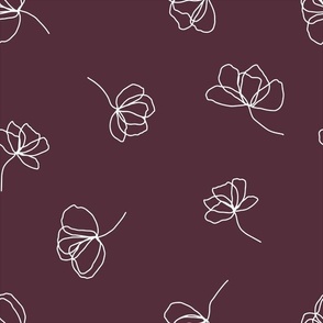 Large // Flower Doodles: Simple Flowing Line Drawing Florals- Fig Purple