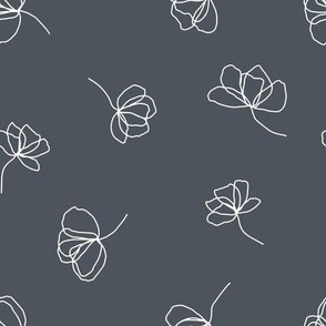 Medium // Flower Doodles: Simple Flowing Line Drawing Florals - Turbulence Gray 