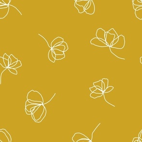 Large // Flower Doodles: Simple Flowing Line Drawing Florals - Lemon Curry Yellow 