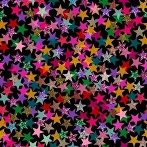 Rainbow confetti stars - colorful and sparkling star shapes in a tossed pattern - perfect for party tablecloths_ napkins_ table runners or even reuseable gift wrapping - black - small