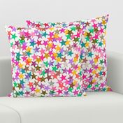 Rainbow confetti stars - colorful and sparkling star shapes in a tossed pattern - white - large