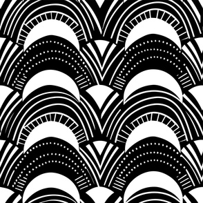 Imperfect Art Deco Arches - Modern Mudcloth, Simple, Black and White, dots, lines and half spheres