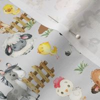 Watercolor Farm Animals on Gray Baby Nursery Small Scale 7 inches 