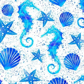 Under The Sea Marine Life Watercolor Summer Pattern On White 