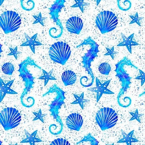 Under The Sea Marine Life Watercolor Summer Pattern On White Smaller Scale