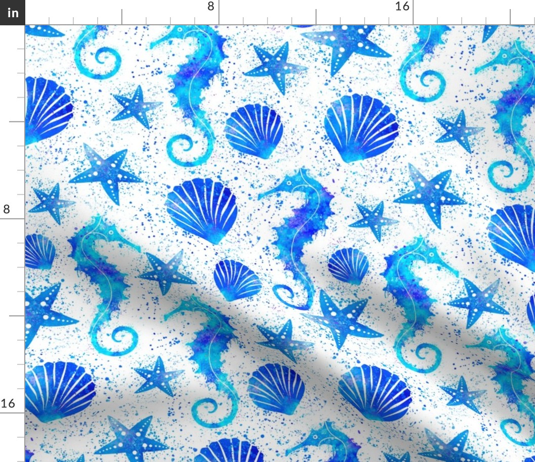 Under The Sea Marine Life Watercolor Summer Pattern On White Smaller Scale