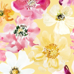 Large watercolor flowers on the yellow