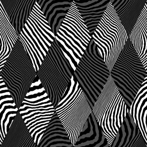 Pattern Clash Opart Diamond Harlequin, Black and White (Large Scale)