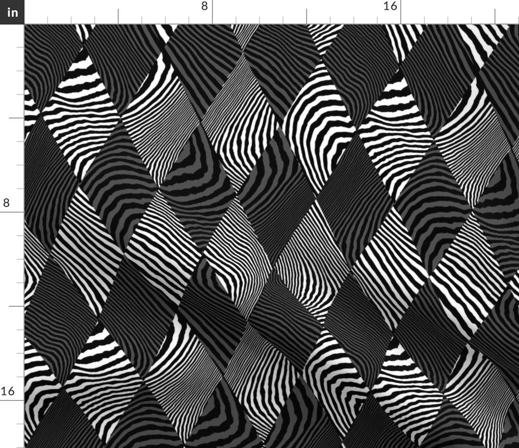 Pattern Clash Opart Diamond Harlequin, Black and White (Medium Scale)