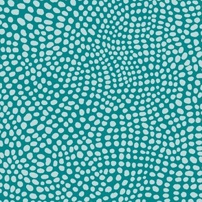 Hand Drawn Doodle Polka Dots, Pastel Aqua on Verdigris (Medium Scale)