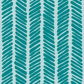 Hand Drawn Doodle Herringbone Stripes, Verdigris on Pastel Aqua (Medium Scale)