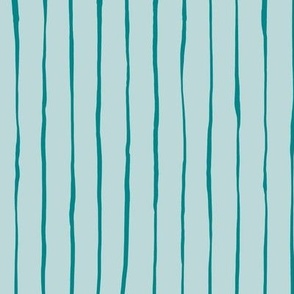 Hand Drawn Doodle Pinstripes, Verdigris on Pastel Aqua (Medium Scale)