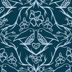 Love Birds Nest Enchanted Forest Damask, dark navy blue, 6in