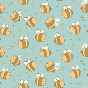 Baby Bumblebees on teal_MED