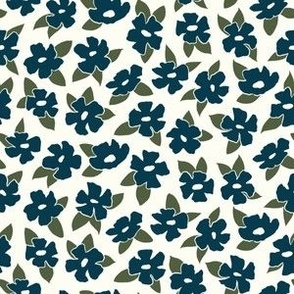 enchanted forest ditsy floral, navy blue on natural cream, 6in